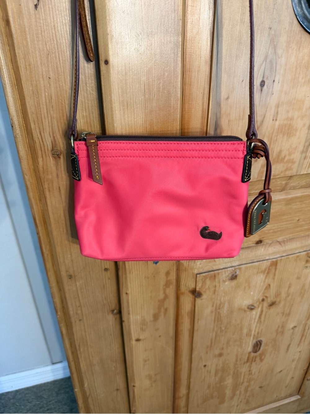 Dooney & Bourke Pink Crossbody Bag w/Brown Leather Trim Small & Classic Styling